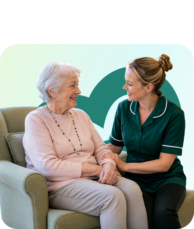 Caregiver and senior looking at tablet